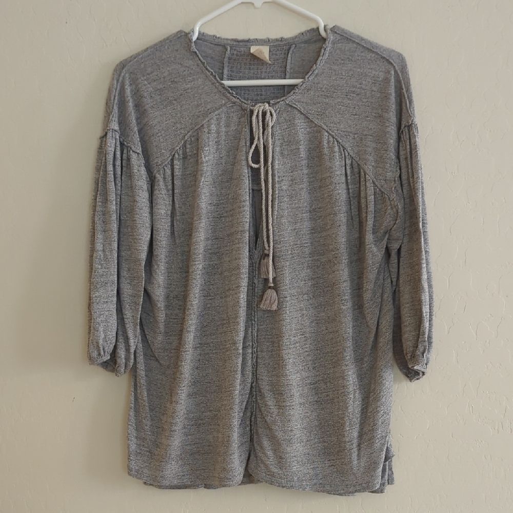 We the Free Gray Shirt Boho Hippie Style Tassel Tie - Size XS
